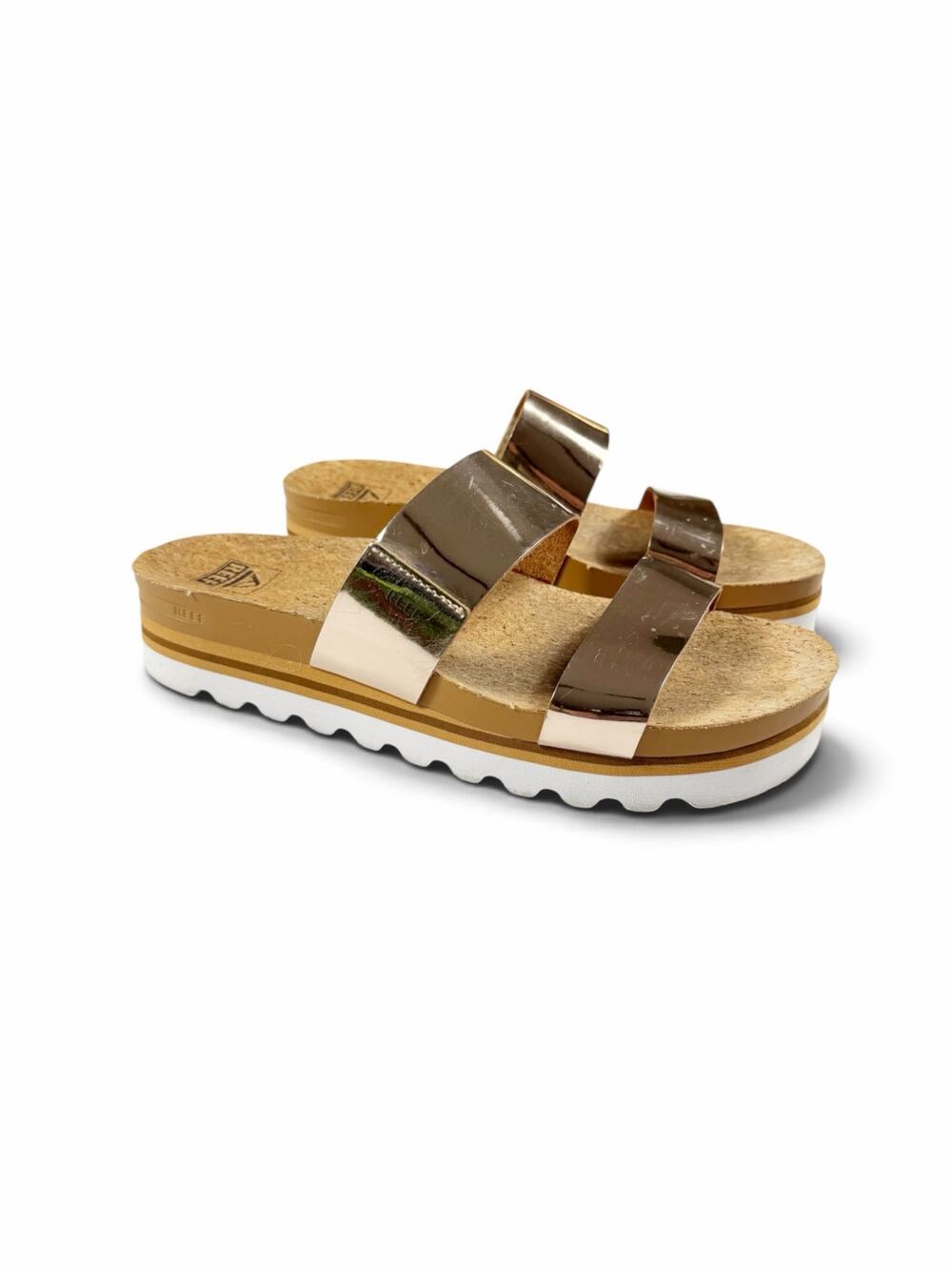 Reef Cushion Vista Hi Metallic Platform Slide Sandals Rose Gold Size 9.5